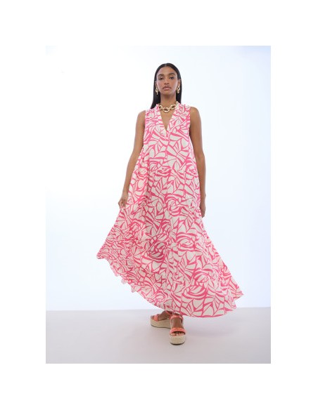 VESTIDO-VOLUMEN-ESTAMPADO-HOJAS-ROSA-FONDO-CRUFO-ESCPTE-PICO-LOLA-ALGODÓN