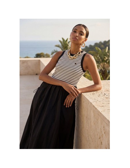 VESTIDO-LARGO-COMBINADO-BIMATERIAL-RAYAS-NEGRO-SIN-MANGAS-LOLA-CASADEMUNT
