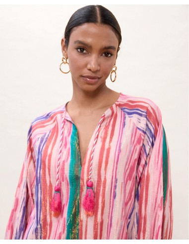 VESTIDO-CORTO-ESTAMPADO-RAYAS-MULTICOLOR-LUREX-MANGAS-3/4-LOLA-CASADEMUNT