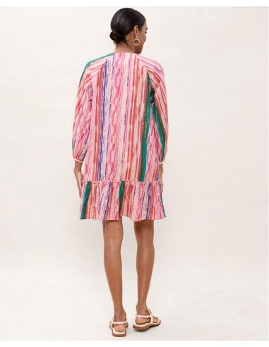 VESTIDO-CORTO-ESTAMPADO-RAYAS-MULTICOLOR-LUREX-MANGAS-3/4-LOLA-CASADEMUNT