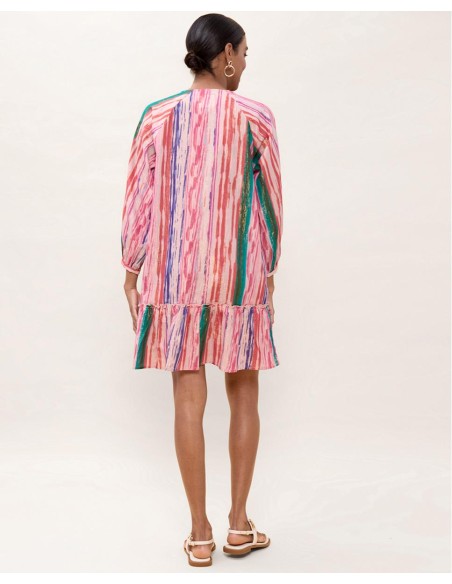 VESTIDO-CORTO-ESTAMPADO-RAYAS-MULTICOLOR-LUREX-MANGAS-3/4-LOLA-CASADEMUNT