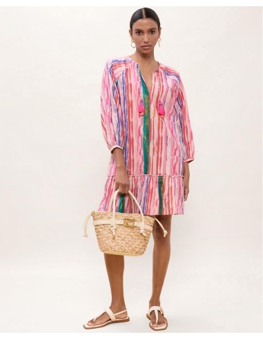 VESTIDO-CORTO-ESTAMPADO-RAYAS-MULTICOLOR-LUREX-MANGAS-3/4-LOLA-CASADEMUNT