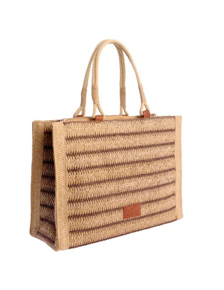 BOLSO-CUADRADO-FIBRAS-NATURALES-RAYAS-MARRONES-ASAS-MANO-ALINA-DON-ALGODÓN