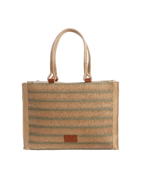 BOLSO-CUADRADO-FIBRAS-NATURALES-RAYAS-MARRÓN-VERDE-ASAS-MANO-ALINA-DON-ALGODÓN