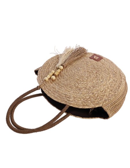 BOLSO-FIBRAS-NATURALES-REDONDO-ADORNO-POMPON-CIERRE-CREMALLERA-ASAS-HOMBRO-DON-ALGODÓN