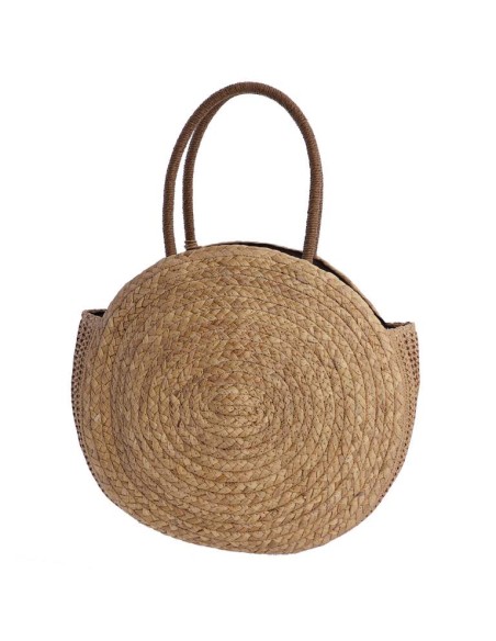 BOLSO-FIBRAS-NATURALES-REDONDO-ADORNO-POMPON-CIERRE-CREMALLERA-ASAS-HOMBRO-DON-ALGODÓN