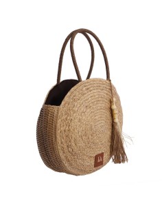 BOLSO-FIBRAS-NATURALES-REDONDO-ADORNO-POMPON-CIERRE-CREMALLERA-ASAS-HOMBRO-DON-ALGODÓN 2