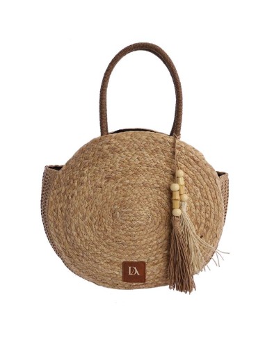 BOLSO-FIBRAS-NATURALES-REDONDO-ADORNO-POMPON-CIERRE-CREMALLERA-ASAS-HOMBRO-DON-ALGODÓN