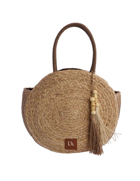 BOLSO-FIBRAS-NATURALES-REDONDO-ADORNO-POMPON-CIERRE-CREMALLERA-ASAS-HOMBRO-DON-ALGODÓN