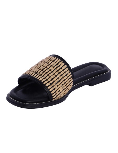 SANDALIAS-NEGRAS-PIEL-SINTÉTICA-DETALLE-RAFIA-COLOR-NATURAL-EMPEINE-DON-ALGODÓN