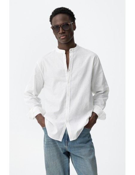 CAMISA-MANGA-LARGA-CUELLO-MAO-LINO-BOTÓN-MANGA-LIGERA-BISHOP-TIFFOSI