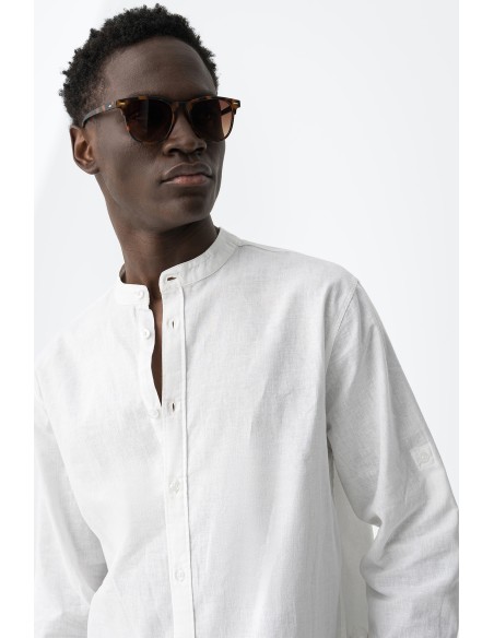 CAMISA-MANGA-LARGA-CUELLO-MAO-LINO-BOTÓN-MANGA-LIGERA-BISHOP-TIFFOSI