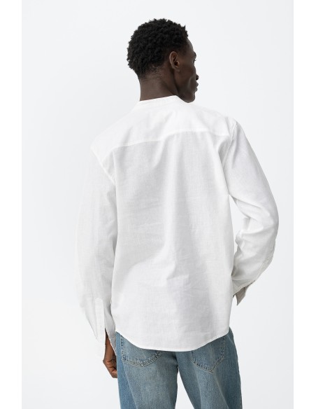 CAMISA-MANGA-LARGA-CUELLO-MAO-LINO-BOTÓN-MANGA-LIGERA-BISHOP-TIFFOSI