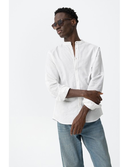 CAMISA-MANGA-LARGA-CUELLO-MAO-LINO-BOTÓN-MANGA-LIGERA-BISHOP-TIFFOSI