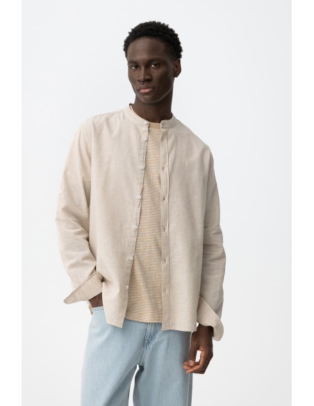 CAMISA-MANGA-LARGA-CUELLO-MAO-LINO-BOTÓN-MANGA-LIGERA-BISHOP-TIFFOSI