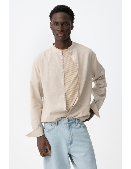 CAMISA-MANGA-LARGA-CUELLO-MAO-LINO-BOTÓN-MANGA-LIGERA-BISHOP-TIFFOSI