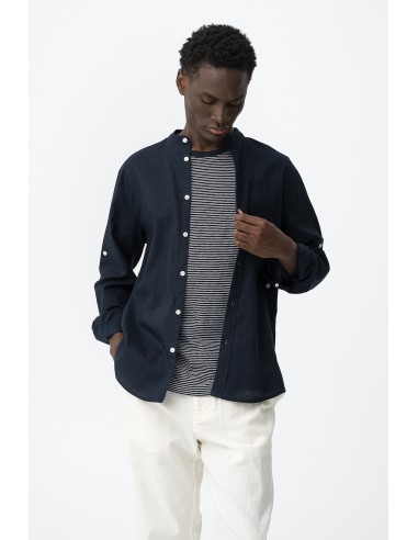 CAMISA-MANGA-LARGA-CUELLO-MAO-LINO-BOTÓN-MANGA-LIGERA-BISHOP-TIFFOSI