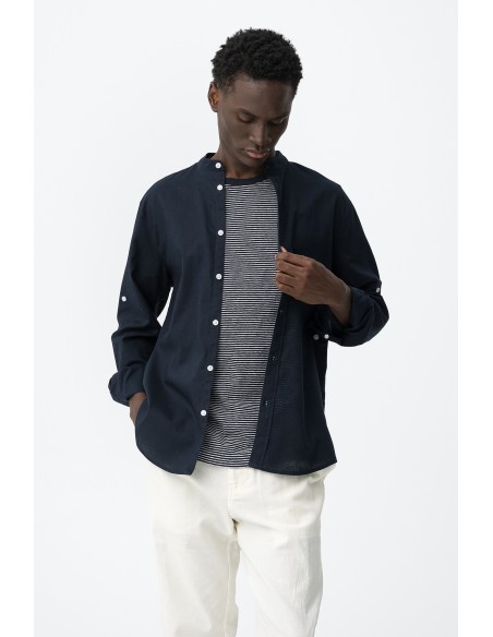 CAMISA-MANGA-LARGA-CUELLO-MAO-LINO-BOTÓN-MANGA-LIGERA-BISHOP-TIFFOSI
