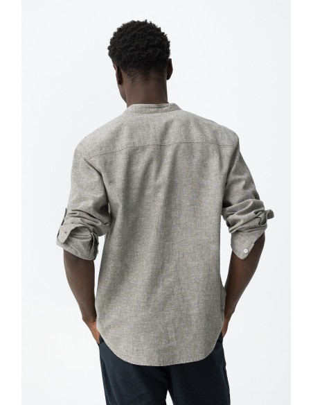 CAMISA-MANGA-LARGA-CUELLO-MAO-LINO-BOTÓN-MANGA-LIGERA-BISHOP-TIFFOSI