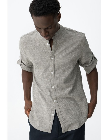CAMISA-MANGA-LARGA-CUELLO-MAO-LINO-BOTÓN-MANGA-LIGERA-BISHOP-TIFFOSI