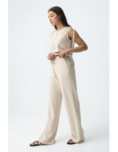 PANTALÓN-BEIGE-ANCHOS-LINO-CINTIRA-ELÁSTICA-CORDONES-LARGOS-RUTHY-TIFFOSI 2