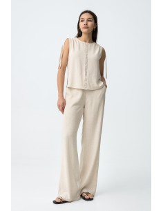 PANTALÓN-BEIGE-ANCHOS-LINO-CINTIRA-ELÁSTICA-CORDONES-LARGOS-RUTHY-TIFFOSI