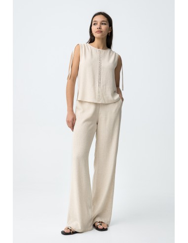 PANTALÓN-BEIGE-ANCHOS-LINO-CINTIRA-ELÁSTICA-CORDONES-LARGOS-RUTHY-TIFFOSI