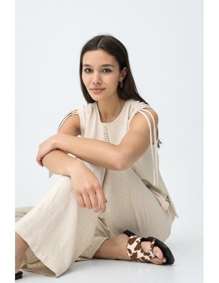 PANTALÓN-BEIGE-ANCHOS-LINO-CINTIRA-ELÁSTICA-CORDONES-LARGOS-RUTHY-TIFFOSI
