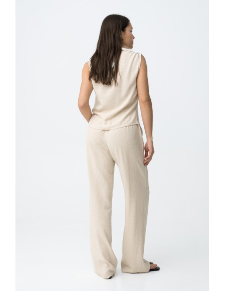 PANTALÓN-BEIGE-ANCHOS-LINO-CINTIRA-ELÁSTICA-CORDONES-LARGOS-RUTHY-TIFFOSI