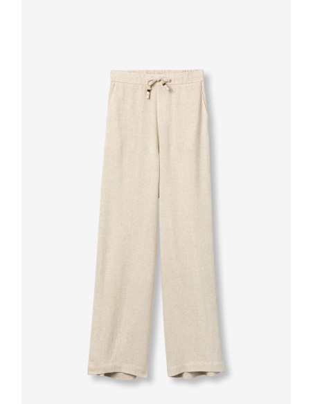 PANTALÓN-BEIGE-ANCHOS-LINO-CINTIRA-ELÁSTICA-CORDONES-LARGOS-RUTHY-TIFFOSI