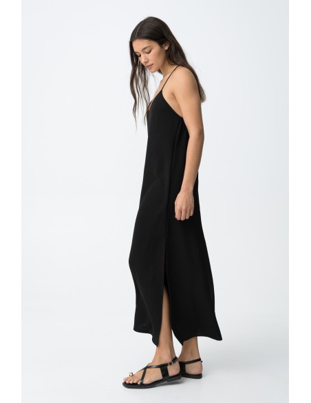 VESTIDO-LARGO-TIRANTES-FINOS-CRUZADOS-DETRÁS-CUELLO-PICO-BESTIE-TIFFOSI
