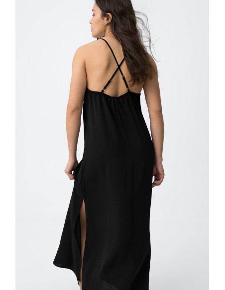 VESTIDO-LARGO-TIRANTES-FINOS-CRUZADOS-DETRÁS-CUELLO-PICO-BESTIE-TIFFOSI