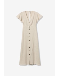 VESTIDO-BEIGE-MIDI-MANGA-CORTA-VOLAMTES-BOTONES-FRONTALES--ABERTURA-ESPALDA-CALITO-TIFFOSI 2