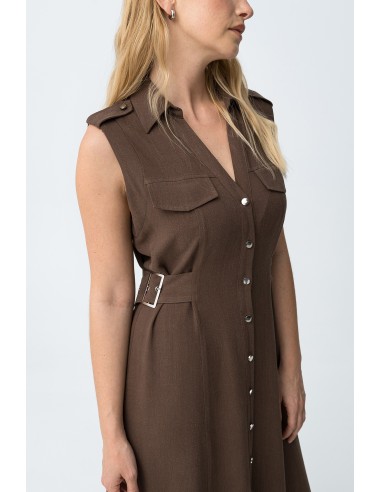 VESTIDO-MARRÓN-CHOCOLATE-TOBILLERO-ABOTONADO-DESMANGADO-CINTURÓN-FAVO-TIFFOSI