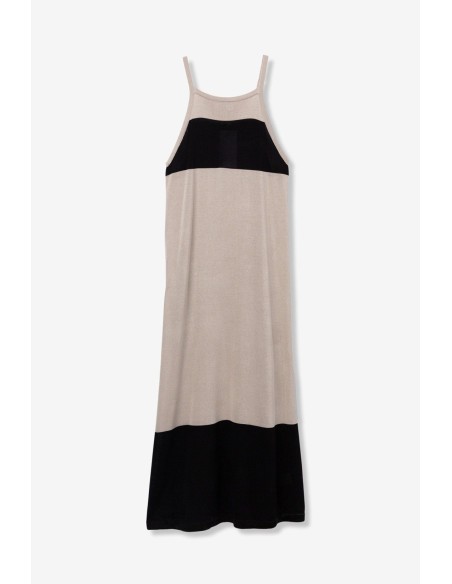 VESTIDO-SIN-MANGAS-BICOLOR-BEIGE-NEGRO--CORTE-SUELTO-COMPANY-TIFFOSI