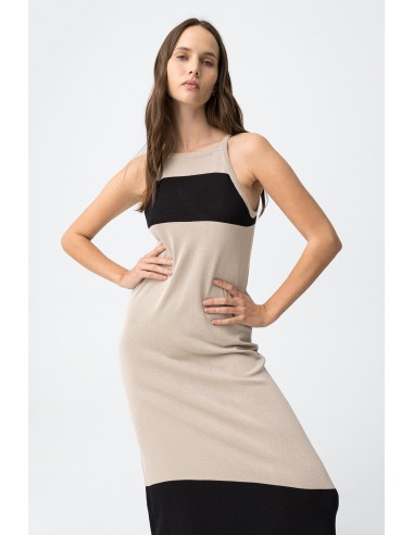 VESTIDO-SIN-MANGAS-BICOLOR-BEIGE-NEGRO--CORTE-SUELTO-COMPANY-TIFFOSI