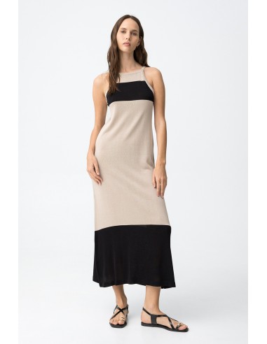 VESTIDO-SIN-MANGAS-BICOLOR-BEIGE-NEGRO--CORTE-SUELTO-COMPANY-TIFFOSI
