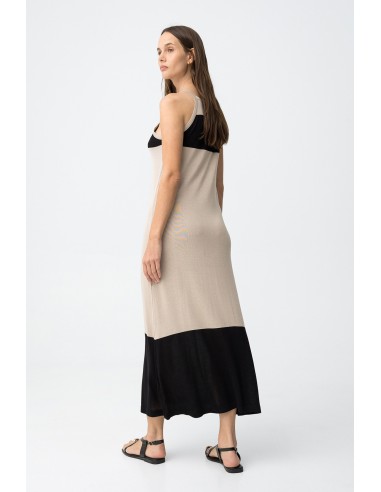 VESTIDO-SIN-MANGAS-BICOLOR-BEIGE-NEGRO--CORTE-SUELTO-COMPANY-TIFFOSI