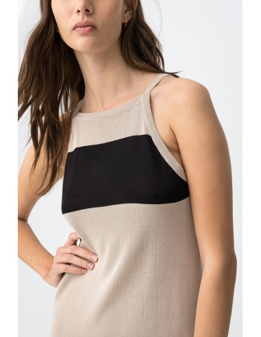 VESTIDO-SIN-MANGAS-BICOLOR-BEIGE-NEGRO--CORTE-SUELTO-COMPANY-TIFFOSI