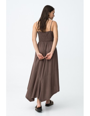 VESTIDO-MARRÓN-TIRANTES-FINOS-REGULABLES-ESCOTE-FRUNCIDO-AGGRON-TIFFOSI