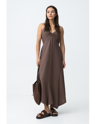 VESTIDO-MARRÓN-TIRANTES-FINOS-REGULABLES-ESCOTE-FRUNCIDO-AGGRON-TIFFOSI