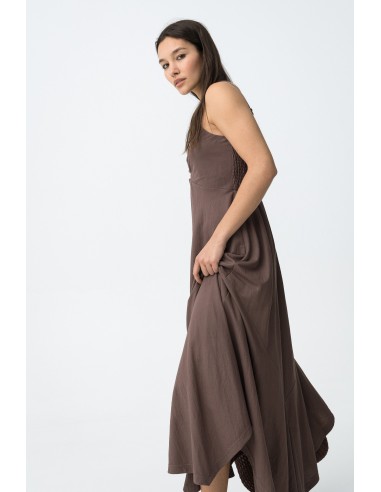 VESTIDO-MARRÓN-TIRANTES-FINOS-REGULABLES-ESCOTE-FRUNCIDO-AGGRON-TIFFOSI