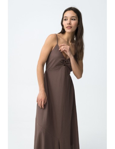 VESTIDO-MARRÓN-TIRANTES-FINOS-REGULABLES-ESCOTE-FRUNCIDO-AGGRON-TIFFOSI