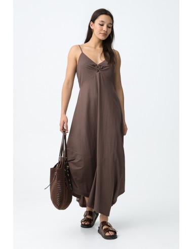 VESTIDO-MARRÓN-TIRANTES-FINOS-REGULABLES-ESCOTE-FRUNCIDO-AGGRON-TIFFOSI