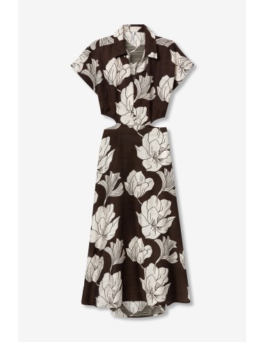 VESTIDO-LARGO-CHOCOLATE-FLORES-BEIGE-ABERTURAS-LATERALES-ESPALDA-CUELLO-PICO-CORNETO-TIFFOSI