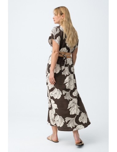 VESTIDO-LARGO-CHOCOLATE-FLORES-BEIGE-ABERTURAS-LATERALES-ESPALDA-CUELLO-PICO-CORNETO-TIFFOSI