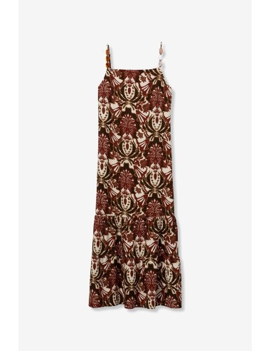 VESTIDO-LARGO-ESTAMPADO-MARRÓN-BEIGE-ADORNOS-TIRANTES-MARGARIDA-TIFFOSI
