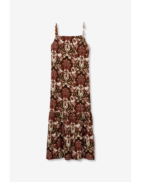 VESTIDO-LARGO-ESTAMPADO-MARRÓN-BEIGE-ADORNOS-TIRANTES-MARGARIDA-TIFFOSI