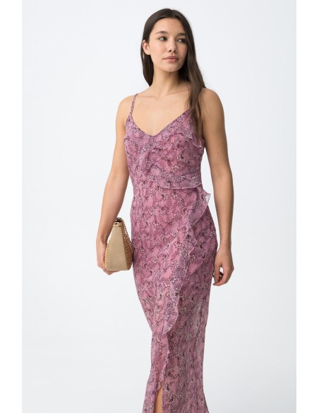 VESTIDO-FLORAL-MIDI-CORTE-SLIM.VOLANTES-TIRANTES-FINOS-PAQUITA-TIFFOSI