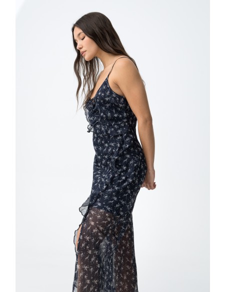 VESTIDO-FLORAL-MIDI-CORTE-SLIM.VOLANTES-TIRANTES-FINOS-PAQUITA-TIFFOSI